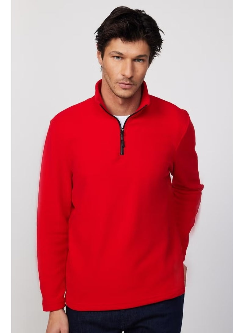 Tudors Men's Standard Fit Relaxed Cut Non-Pilling Cold Proof Red Stand Collar Fleece Sweatshirt - Image 2