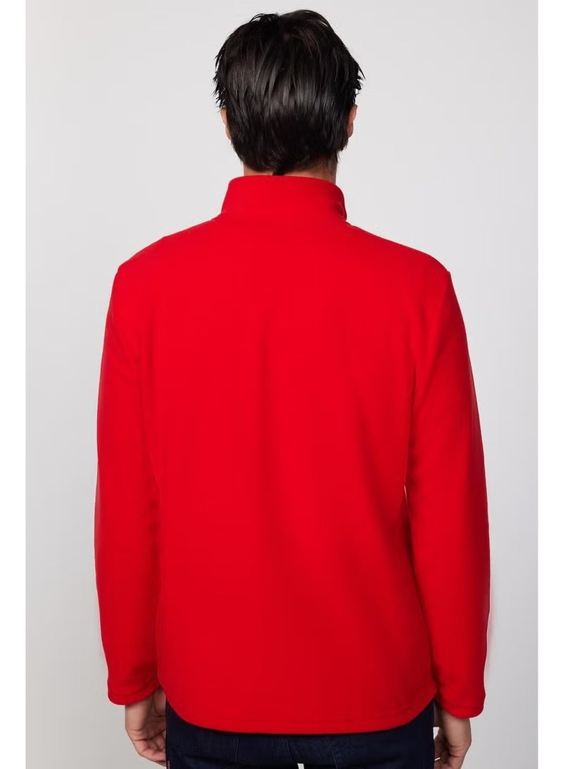 Tudors Men's Standard Fit Relaxed Cut Non-Pilling Cold Proof Red Stand Collar Fleece Sweatshirt - Image 4