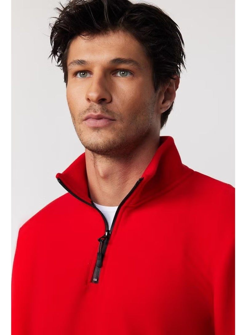 Tudors Men's Standard Fit Relaxed Cut Non-Pilling Cold Proof Red Stand Collar Fleece Sweatshirt - Image 1
