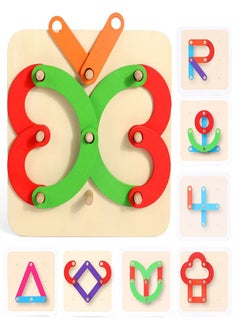 Arabest Wooden Alphanumeric Construction Puzzle Education Stacked Building Block Toy Set Shape Color Sorter Pin Board Activity Board Classification Games Children's Gifts Preschool Learning  - Image 1