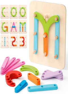 Arabest Wooden Alphanumeric Construction Puzzle Education Stacked Building Block Toy Set Shape Color Sorter Pin Board Activity Board Classification Games Children's Gifts Preschool Learning  - Image 2