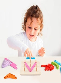 Arabest Wooden Alphanumeric Construction Puzzle Education Stacked Building Block Toy Set Shape Color Sorter Pin Board Activity Board Classification Games Children's Gifts Preschool Learning  - Image 5