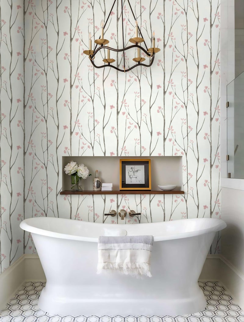 Timeet Floral Wallpaper White and Pink Wall Paper Peel and Stick Modern Contact Paper Removable Self-Adhesive Bedroom Bathroom 16" x 78.7" - Image 5