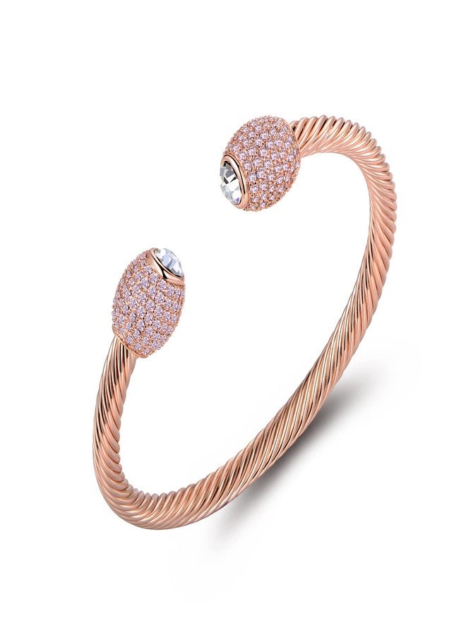 Barzel 18K Gold Plated Crystal Cable Bangle Bracelet For Women - Cuff Bangle Bracelet, 7.5 inches, Metal, crystal - Image 1