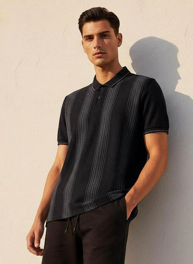 Splash FAV Men Short Sleeves Striped Polo T-shirt