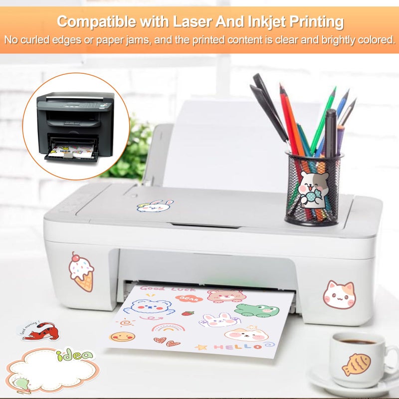 Joyberg Printable Sticker Paper for Inkjet Printer, 40 Sheets 8.5"x11'' Matte Sticker Printer Paper Full Sheet Labels for Laser/Inkjet Printers, Letter Size - Image 4