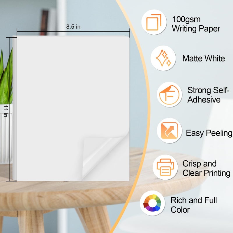 Joyberg Printable Sticker Paper for Inkjet Printer, 40 Sheets 8.5"x11'' Matte Sticker Printer Paper Full Sheet Labels for Laser/Inkjet Printers, Letter Size - Image 2