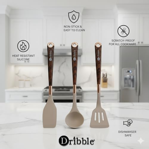 Dribble Premium Big & Sturdy Silicone Spatula Set of 3, Heat Resistant for Non-Stick Cooking,Baking & Mixing,BPA-Free,Food Grade with Designer Handle,Flexible Spatulas for Mixing, Stirring & Flipping - Image 3