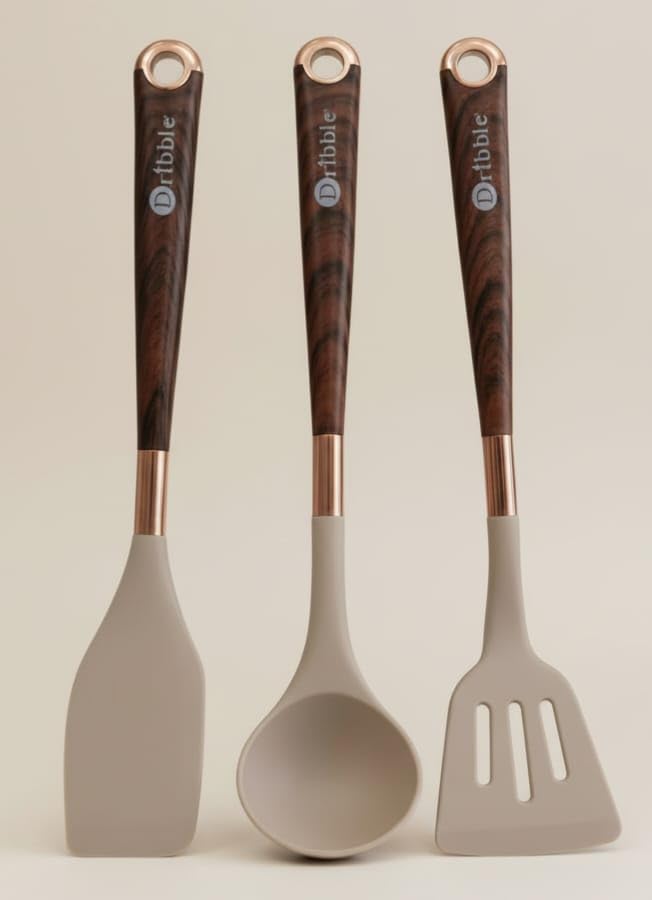 Dribble Premium Big & Sturdy Silicone Spatula Set of 3, Heat Resistant for Non-Stick Cooking,Baking & Mixing,BPA-Free,Food Grade with Designer Handle,Flexible Spatulas for Mixing, Stirring & Flipping - Image 1