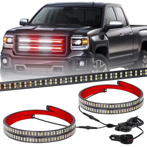 XRIDONSEN 2PCS 24 inch Truck Grill Emergency Lights Strip 288 LED Red White Grille Firefighter Lights Strobe Flashing Warning Safety Waterproof First Responder Lights for Vehicles Fire Trucks Pickup - Image 1