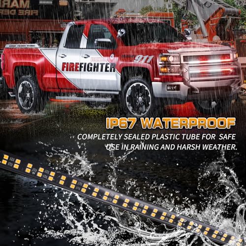 XRIDONSEN 2PCS 24 inch Truck Grill Emergency Lights Strip 288 LED Red White Grille Firefighter Lights Strobe Flashing Warning Safety Waterproof First Responder Lights for Vehicles Fire Trucks Pickup - Image 3