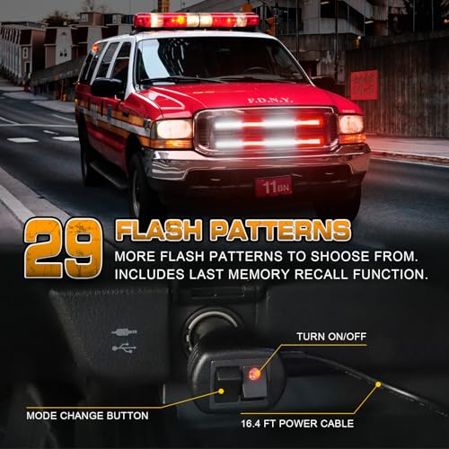 XRIDONSEN 2PCS 24 inch Truck Grill Emergency Lights Strip 288 LED Red White Grille Firefighter Lights Strobe Flashing Warning Safety Waterproof First Responder Lights for Vehicles Fire Trucks Pickup - Image 4