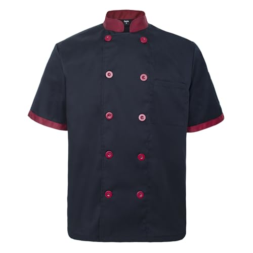 TopTie Unisex Short Sleeve Chef Coat Jacket, Black and Red - Image 1