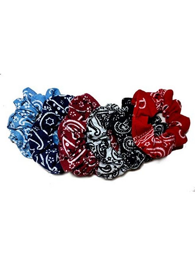 Threddies Bandana Scrunes Set Of 6 Multi Assorted Colors Or Solid Color Set Choose From Red Maroon Navy White Black Carolina Blue Hair Elastics Ties - Image 1