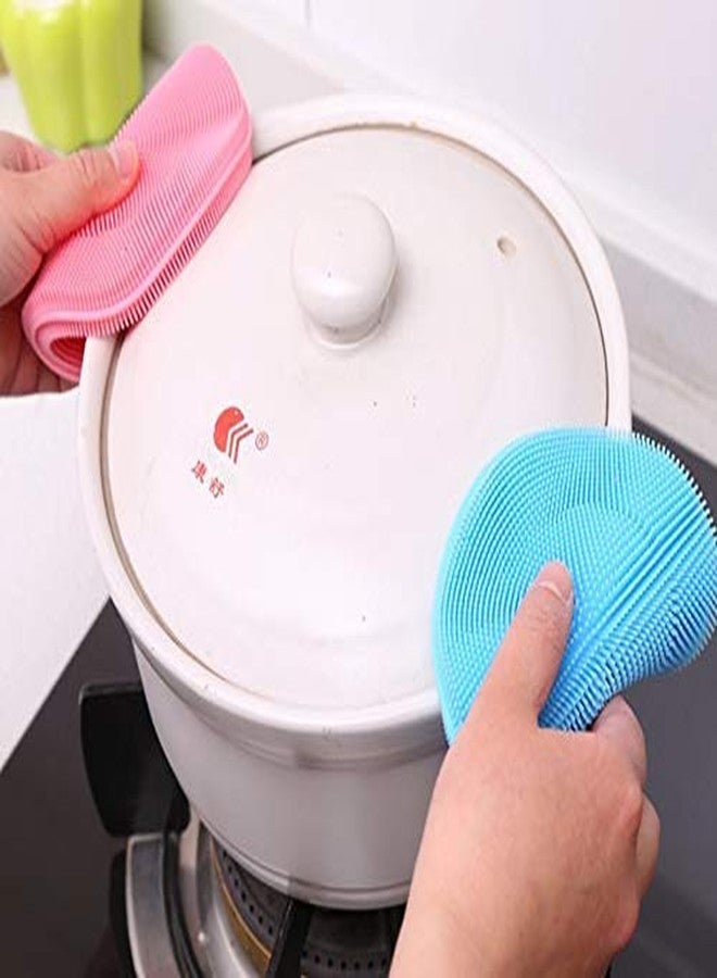 VRT® Silicone Washing Sponge Antibacterial Silicone Dish Scrubber Fruit and Vegetable Washing Brush Round Scrubber Pad Multipurpose(Pack of Four) - Image 3