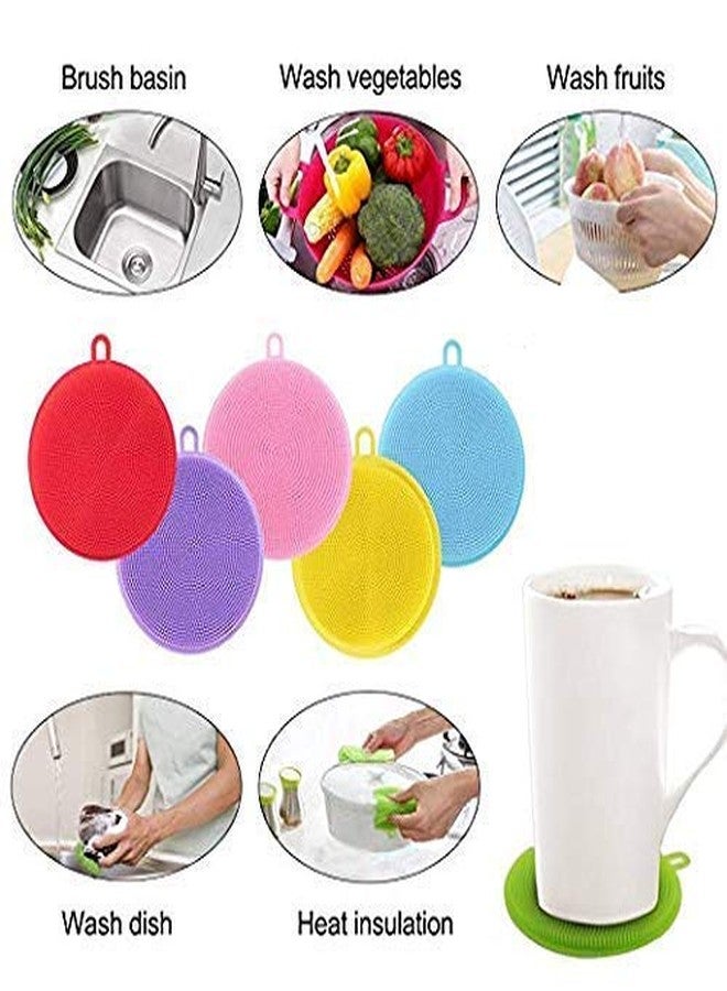 VRT® Silicone Washing Sponge Antibacterial Silicone Dish Scrubber Fruit and Vegetable Washing Brush Round Scrubber Pad Multipurpose(Pack of Four) - Image 2