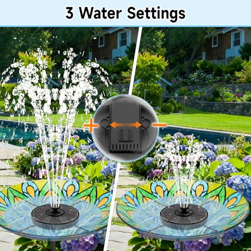 Yzert Solar Fountain, 3-Level Adjustable Water Height, 3.5W Glass Powerful Outdoor Fountain Pump with Rotating Rods & 7 Nozzles for Bird Bath, Garden, Pond, Patio, Flower Pot (2026 Model, Black) - Image 3