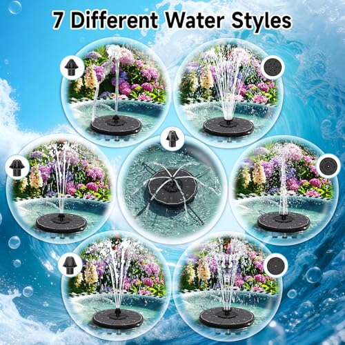 Yzert Solar Fountain, 3-Level Adjustable Water Height, 3.5W Glass Powerful Outdoor Fountain Pump with Rotating Rods & 7 Nozzles for Bird Bath, Garden, Pond, Patio, Flower Pot (2026 Model, Black) - Image 4