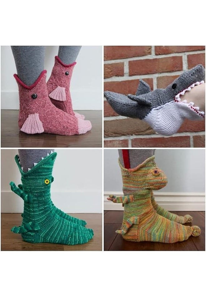 جوارب محبوكة للجنسين بتصميم سمكة قرش وتمساح - جوارب شتوية دافئة للأرضيات - Image 5