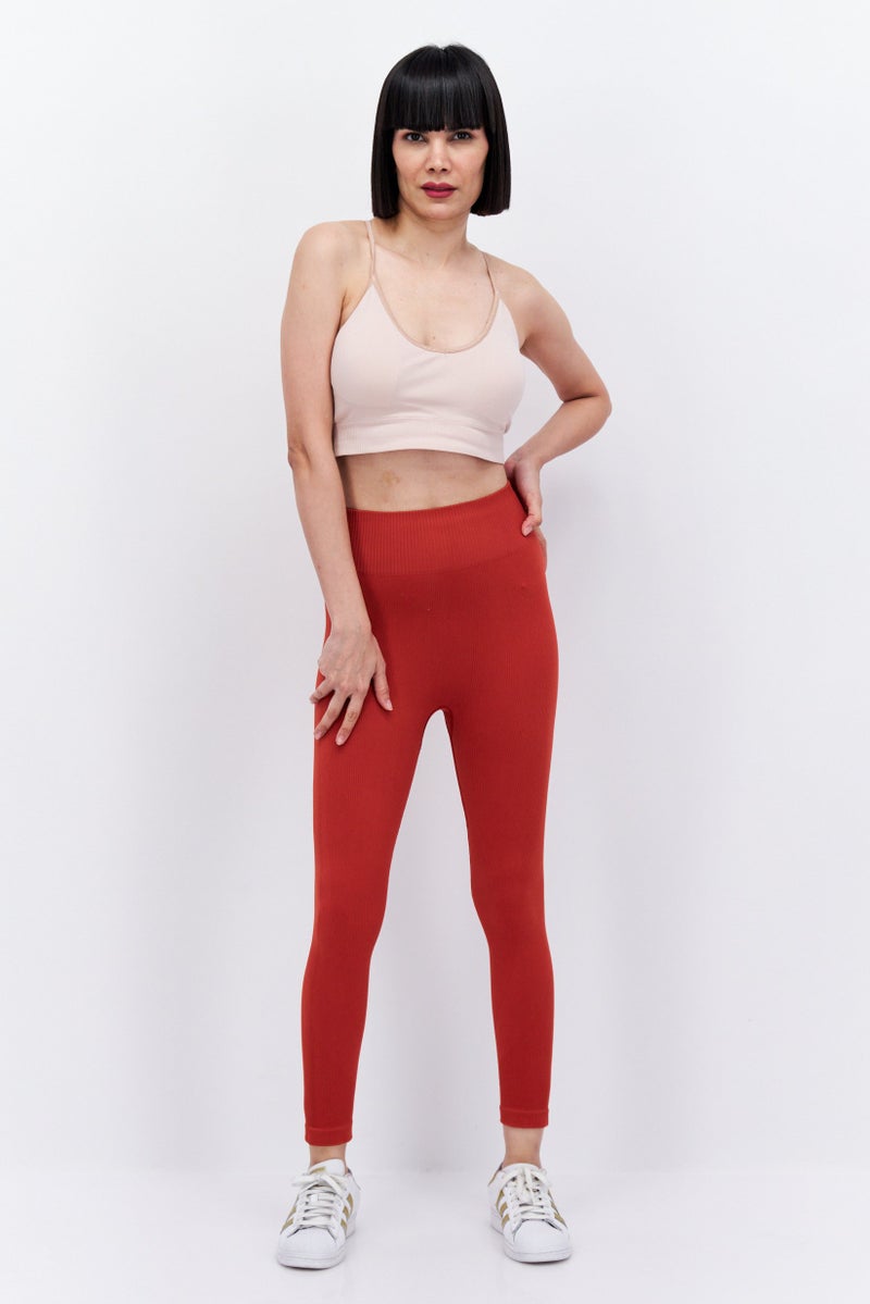 Etam Women Regular Fit Textured Pants, Orange - Image 3