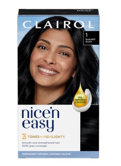 CLAIROL Nicen Easy Crème Natural Looking Oil Infused Permanent Hair Dye1 Blackest Black  - Image 1