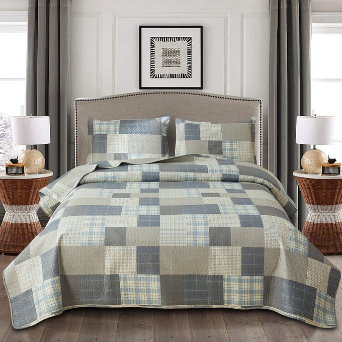 GREY BLUE YELLOW BEDDING PLAID QUILT FULLQUEEN SIZE SUMMER PATCHWORK QUILTS LIGHTWEIGHT SOFT BREATHABLE CHECK BEDSPREAD GINGHAM BEDDING CHECKER PATTERN COVERLET BED COVER SET GEOMETRIC HOME DECOR