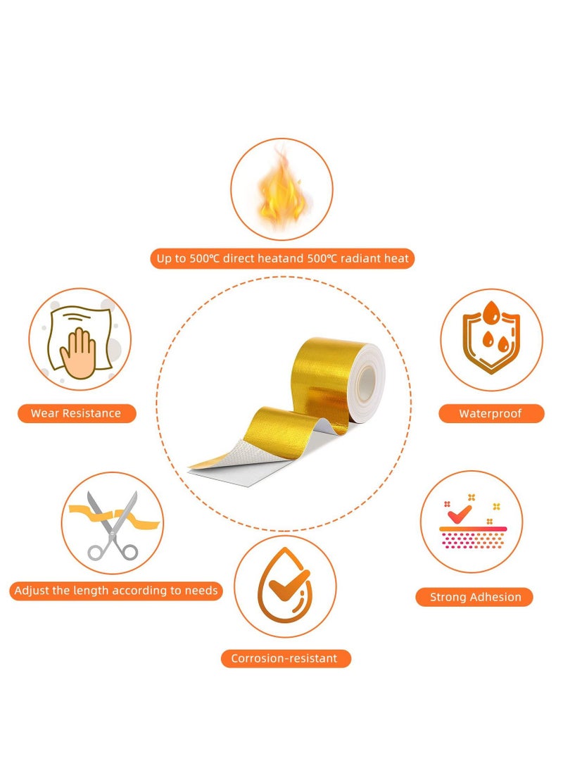 Y&D Heat Shield Tape Cool Tapes Aluminum Foil Reflective Adhesive Thermal Barrier Self-Adhesive Resistant for Hose and Auto Use, 2 Rolls (Gold, Inch x 32.8 ft)  - Image 3