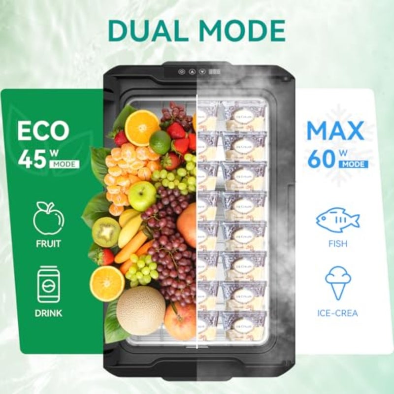 28L portable car fridge for RV road trips and truck use, aluminum alloy body in matte black, app-controlled temperature from -20 to 20, dual 12V/24V DC and 100240V AC power - Image 2