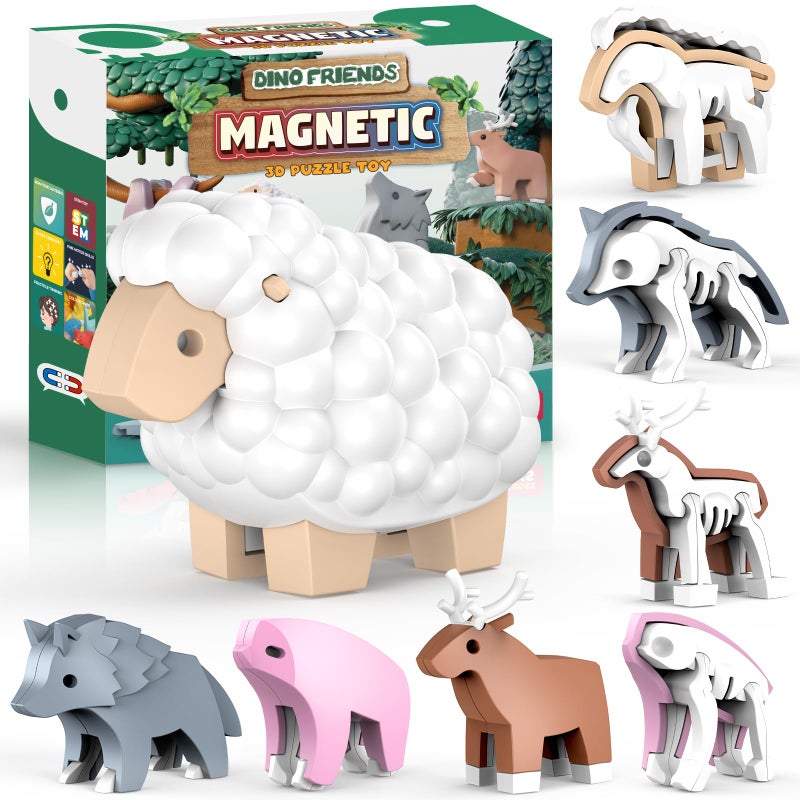 Toycost ألعاب بناء حيوانات مغناطيسية تعليمية للأطفال من 3 إلى 7 سنوات، ألعاب ألغاز ثلاثية الأبعاد، هدايا فريدة للأطفال، مثالية للأولاد والبنات - Image 3