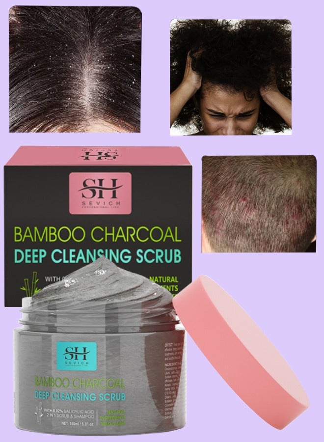 Sevich 150ml 2 in 1 Bamboo Charcoal Deep Cleansing Scrub and Shampoo Hair Scalp Deep Cleaning Scrub and Shampoo with Bamboo Charcoal Salicylic Acid Deep Cleans Dirt and Controls Oils Scalp Inflammation Scrub - Image 1