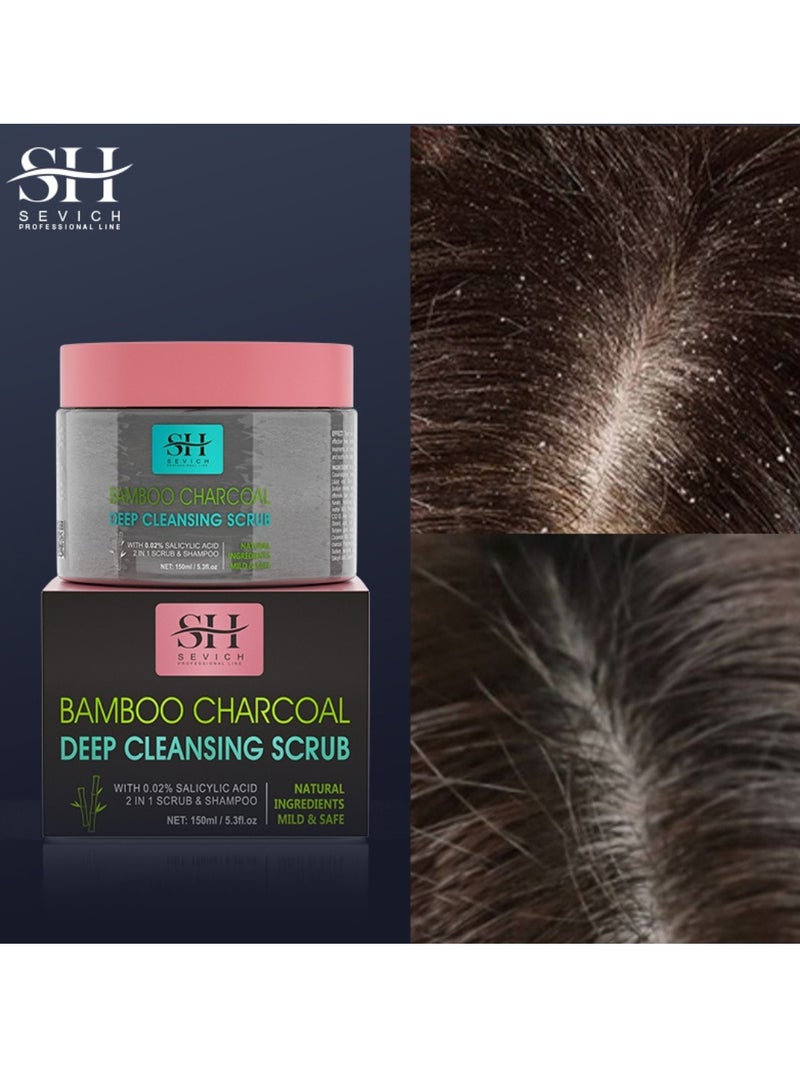 Sevich 150ml 2 in 1 Bamboo Charcoal Deep Cleansing Scrub and Shampoo Hair Scalp Deep Cleaning Scrub and Shampoo with Bamboo Charcoal Salicylic Acid Deep Cleans Dirt and Controls Oils Scalp Inflammation Scrub - Image 2