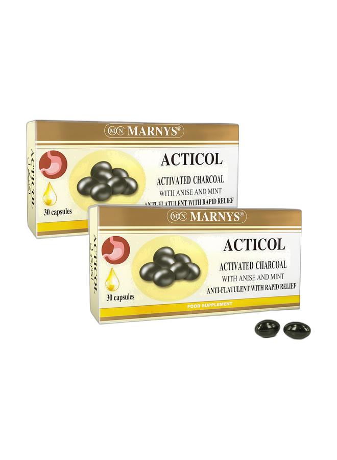 Marnys Acticol - Activated Charcoal with Mint & Anise - Natural Digestive Relief - Bloating & Gas Reduction - 30 Capsules Bundle (Buy 1 Get 1 Free) - Image 2