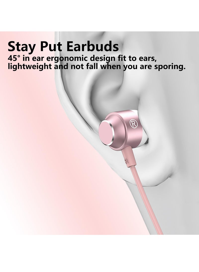 Excefore - USB C Earbuds Rose Gold, Type C in Ear Headphones Wired, Stereo Bass Pink Earphones with Micphone and Volume Control, for 15 Pro Max 15 Plus iPad Pro USB C Earphones - Image 1