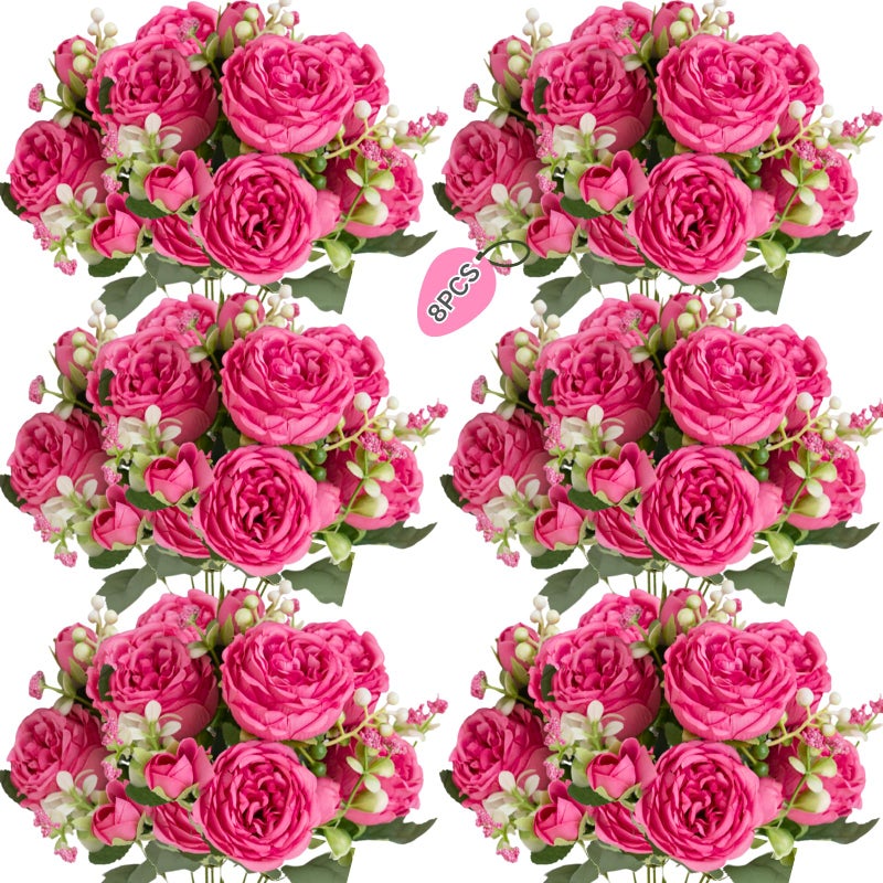 ASTRYAS 8Pcs Peonies Artificial Flowers, Hot Pink Fake Peony Flowers Silk Peonies Flowers Fake Peonies Artificial Flowers Peonies Bouquet for Centerpiece Table Wedding Party Home Decor - Image 1
