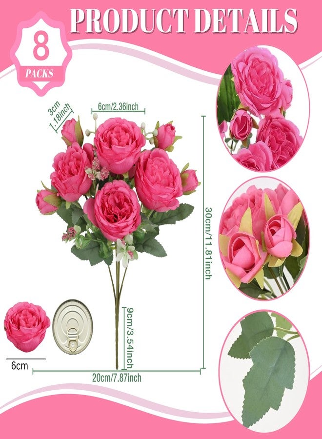 ASTRYAS 8Pcs Peonies Artificial Flowers, Hot Pink Fake Peony Flowers Silk Peonies Flowers Fake Peonies Artificial Flowers Peonies Bouquet for Centerpiece Table Wedding Party Home Decor - Image 2