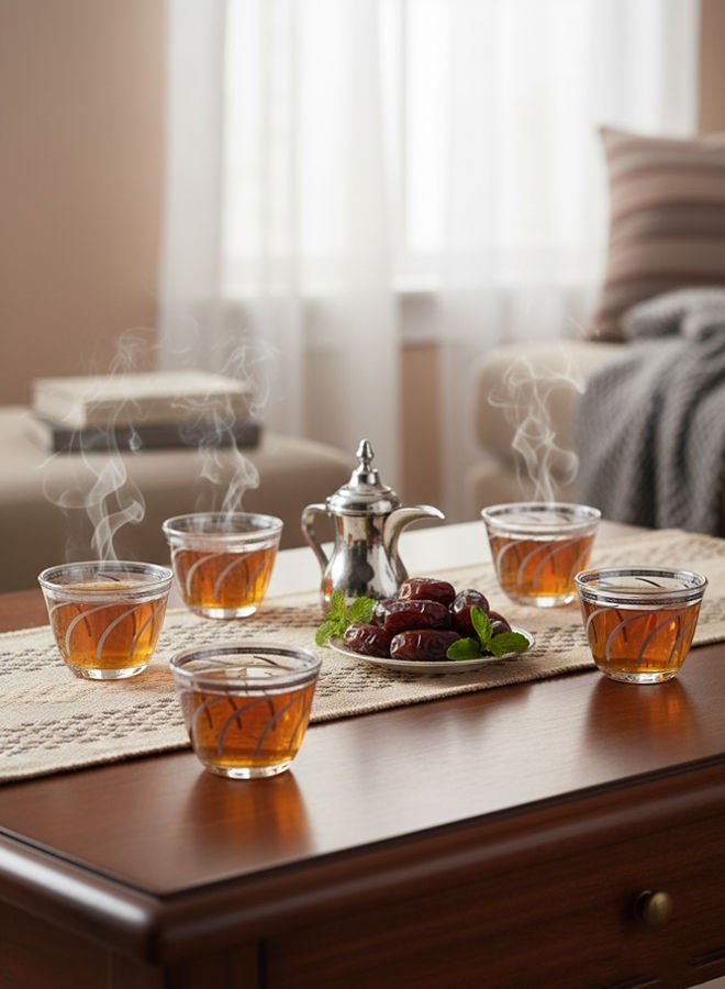 دوف طقم فناجين قهوة عربية زجاجية شفاف/فضي 6 قطع 70 مل - Image 2