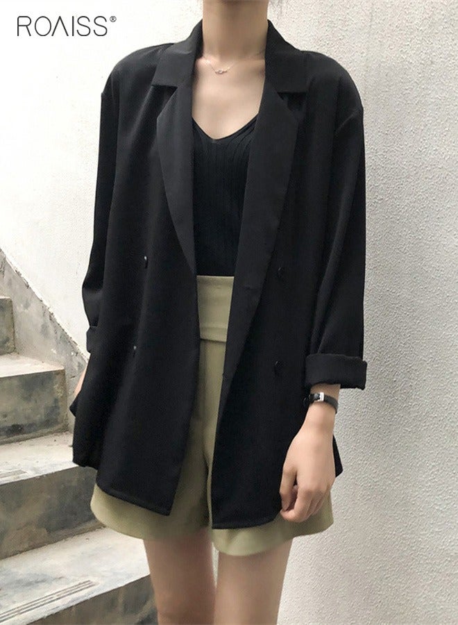 رويس سترة أنيقة للنساء، سترة طويلة الأكمام للسيدات، معطف سادة مع ياقة طويلة، قطعة لا غنى عنها في خزانة ملابسك، مناسبة للارتداء غير الرسمي والرسمي على حد سواء - Image 2
