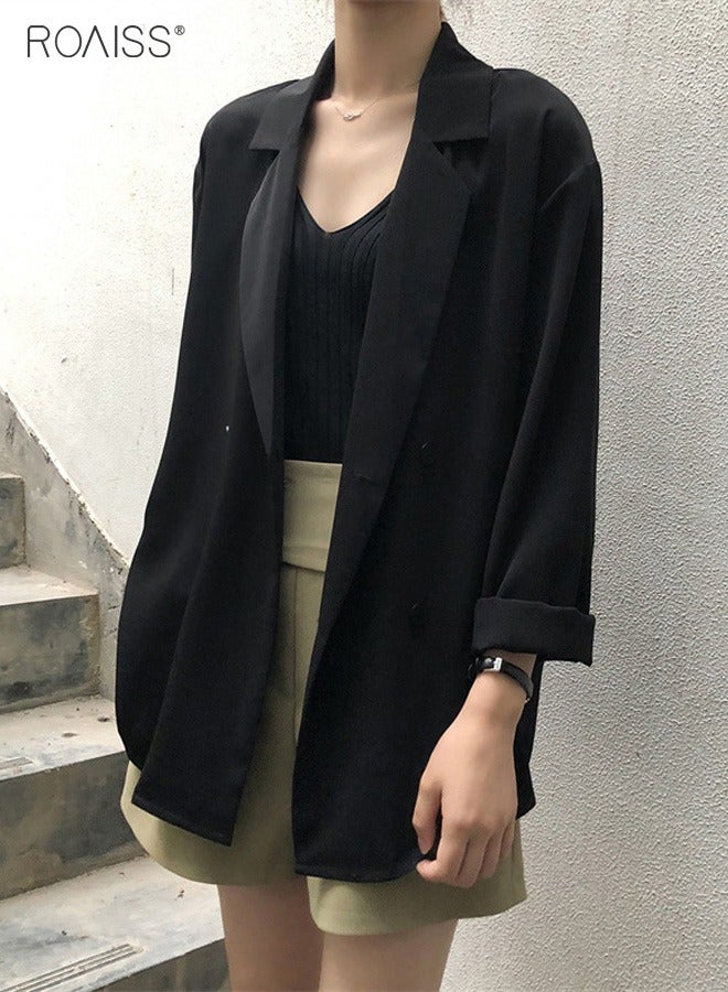 رويس سترة أنيقة للنساء، سترة طويلة الأكمام للسيدات، معطف سادة مع ياقة طويلة، قطعة لا غنى عنها في خزانة ملابسك، مناسبة للارتداء غير الرسمي والرسمي على حد سواء - Image 3