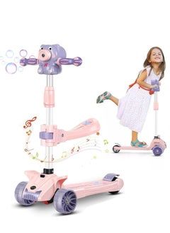 DMG TECH Scooter Kids, Scooters Can Blow Bubbles, 4 Adjustable Height Foldable Scooter for Kids, سكوتر with Removable Seat, LED Light up Wheels for Children 1-10 Years Old  - Image 1