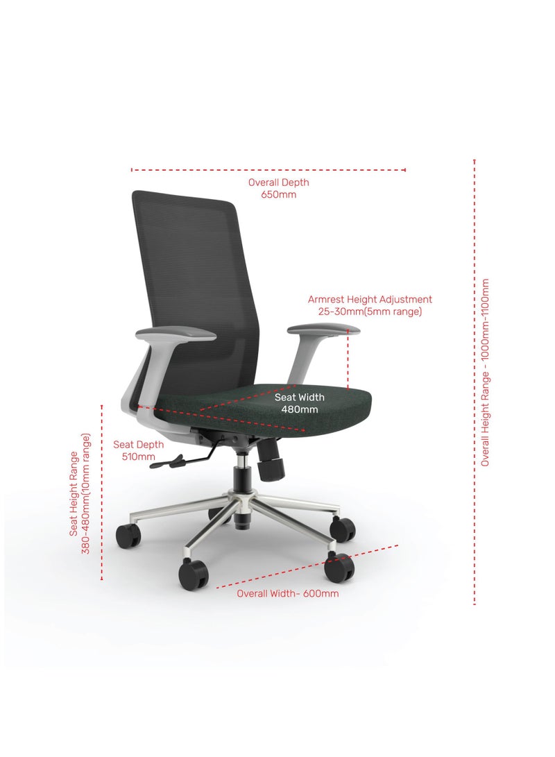 BAFCO Midback Back Ergonomic Office Executive Adjustable Height Modern Comfort Breathable Mesh Wide Seat Home Working Study Office Staff Chair (Black) - Image 3