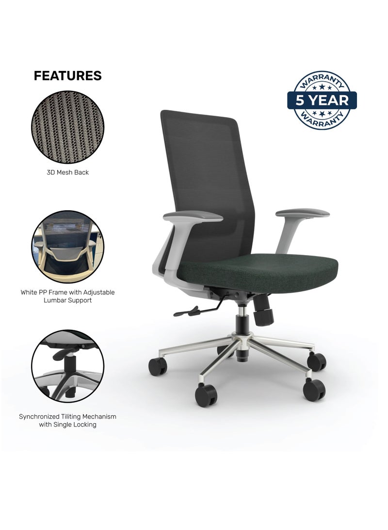 BAFCO Midback Back Ergonomic Office Executive Adjustable Height Modern Comfort Breathable Mesh Wide Seat Home Working Study Office Staff Chair (Black) - Image 2