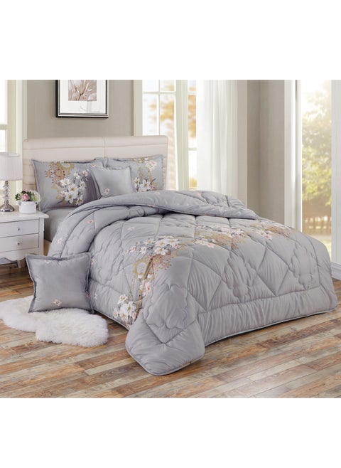 6 Pieces King Size 220x240Cm Comforter Set Medium Filling Bedding Set for All Season Includes 1Comforter 1Bedsheet 2Pillow Shams and 2Cushion cases