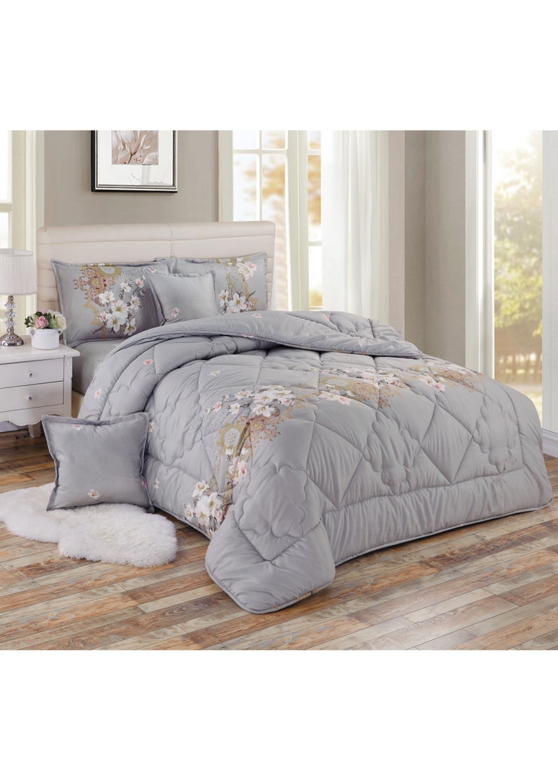 6 Pieces King Size 220x240Cm Comforter Set Medium Filling Bedding Set for All Season Includes 1Comforter 1Bedsheet 2Pillow Shams and 2Cushion cases