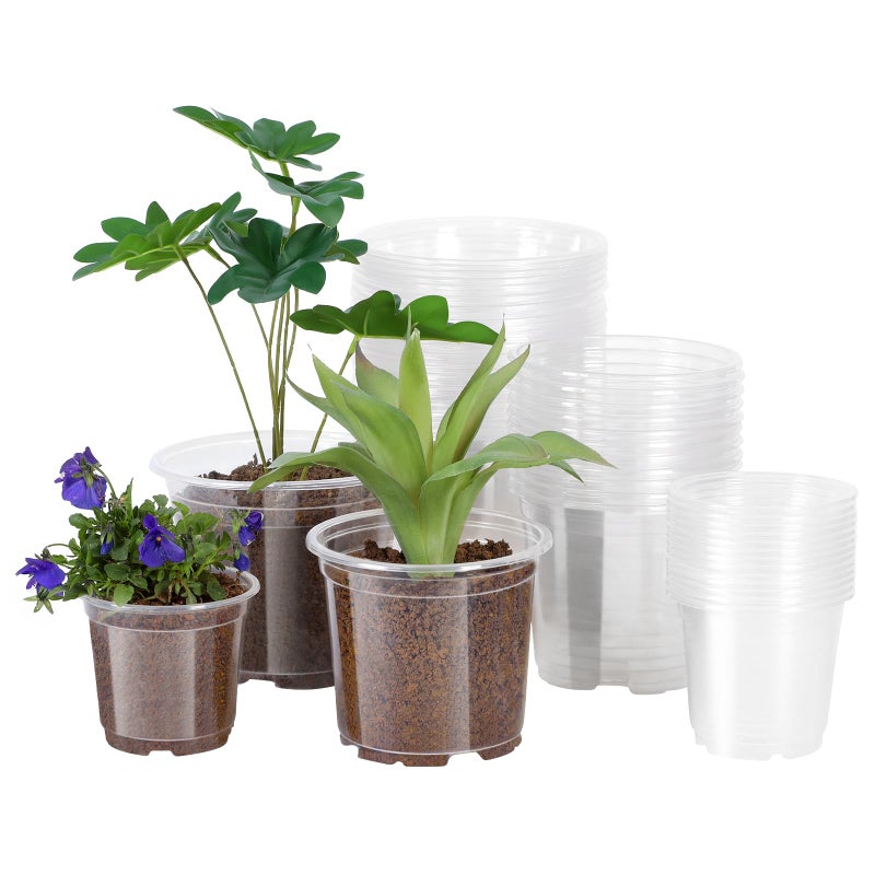 JERIA 30 Pack 6/5/4Inch Clear Nursery Pots with Drainage Holes, Clear Plant Pot for Planting, Transparent Plastic Plant Pots,Durable Seed Starting Pot for Succulents - Image 1