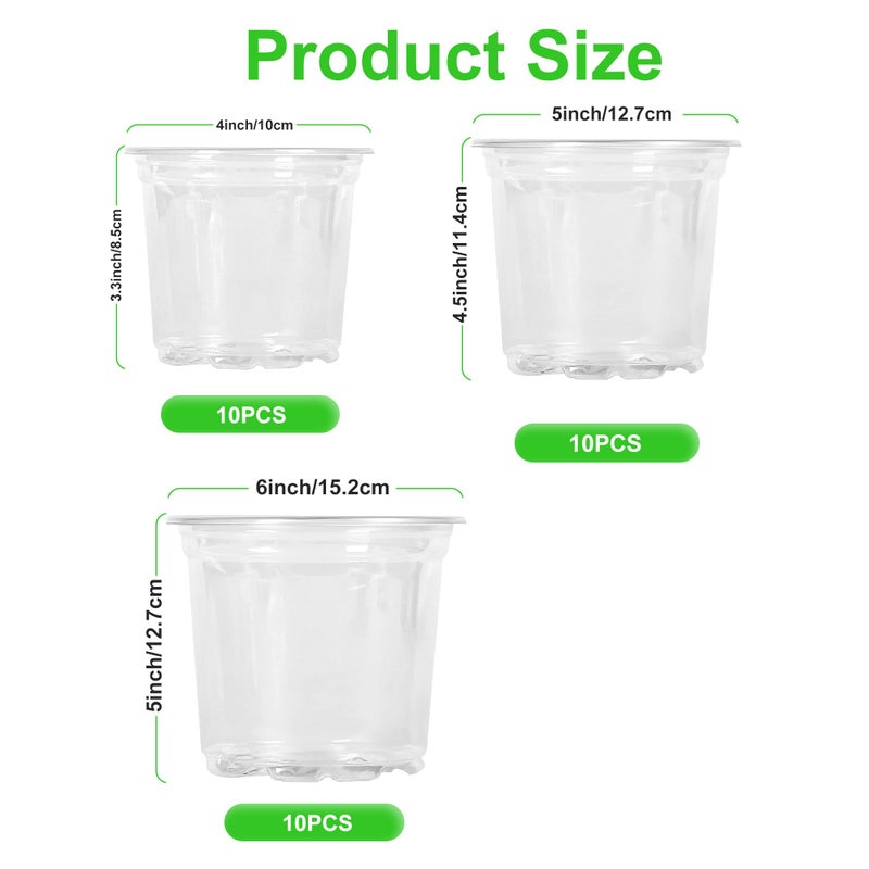 JERIA 30 Pack 6/5/4Inch Clear Nursery Pots with Drainage Holes, Clear Plant Pot for Planting, Transparent Plastic Plant Pots,Durable Seed Starting Pot for Succulents - Image 2