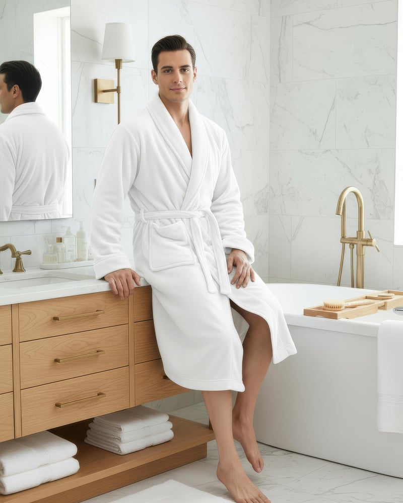 NY Threads Mens Robe, Luxury Plush Fleece Mens Bathrobe, Spa Bath Robe for Men, Large-X-Large, White - Image 4