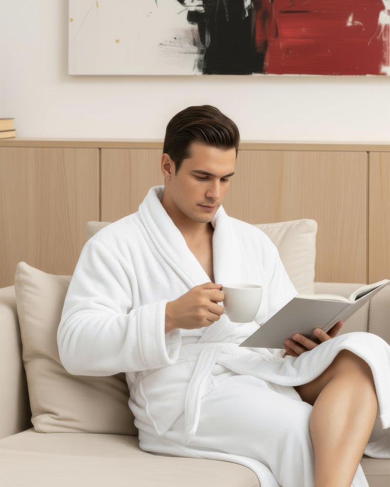 NY Threads Mens Robe, Luxury Plush Fleece Mens Bathrobe, Spa Bath Robe for Men, Large-X-Large, White - Image 3