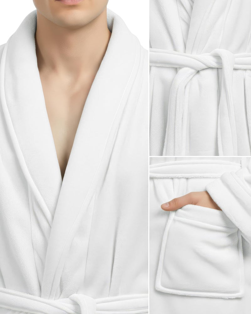 NY Threads Mens Robe, Luxury Plush Fleece Mens Bathrobe, Spa Bath Robe for Men, Large-X-Large, White - Image 2