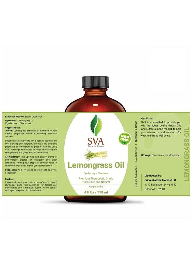 SVA Organics SVA Lemongrass Oil 4 Oz 100% Pure Natural Undiluted Premium Therapeutic Grade Oil for Diffuser, Aromatherapy, Skin, Face & Hair  - Image 2