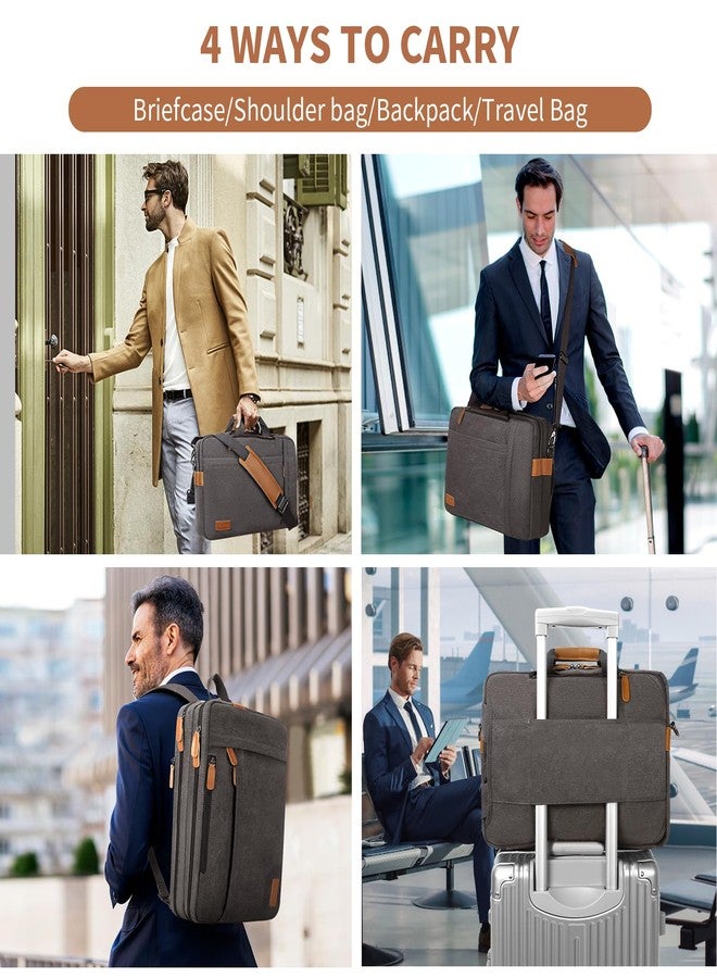 ESTARER Laptop Computer Bag for Men 3 In 1, 17-17.3 Inch Laptop Messenger Bag for Business/Work/Travel, Convertible Backpack Briefcase Water resistant Canvas Laptop Backpack (Grey) - Image 2